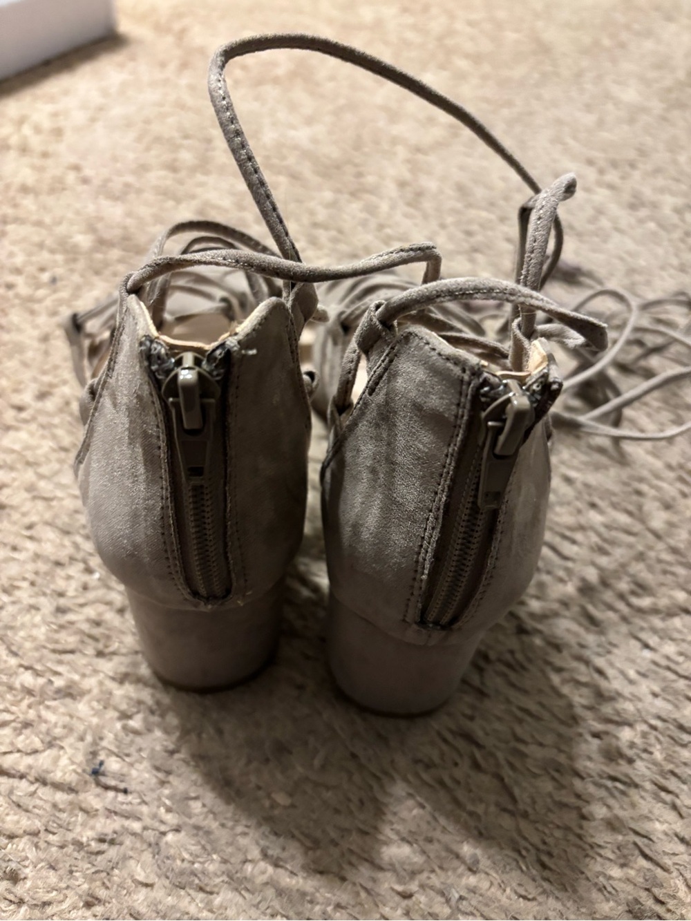 Madden Girl Taupe Suede Lace-Up Block Heel Sandals - Picture 5 of 8